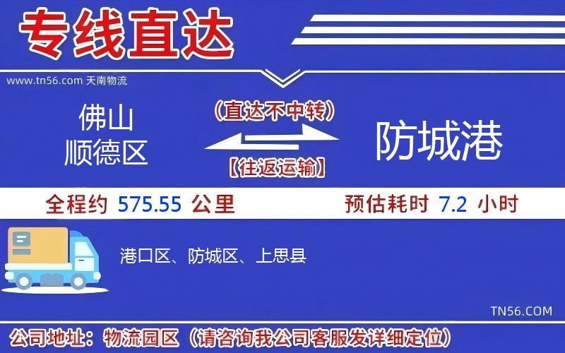 佛山順德區(qū)到防城港物流公司