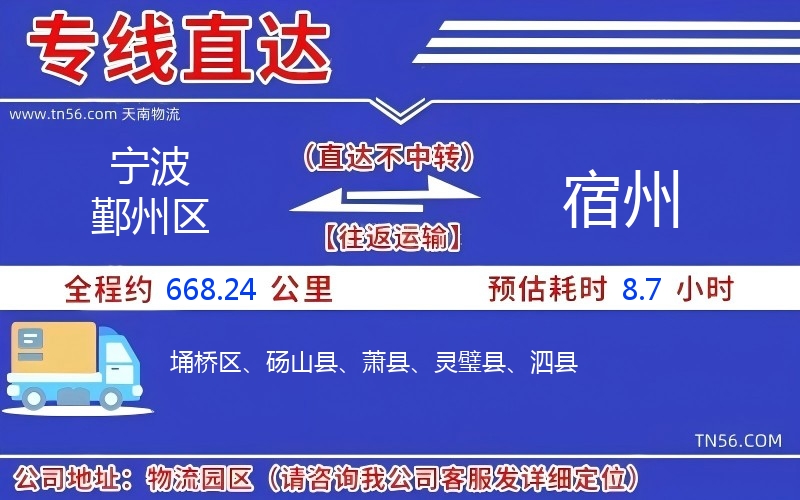 寧波鄞州區到宿州物流公司
