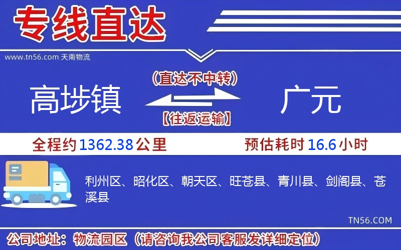 高埗鎮(zhèn)到廣元物流公司