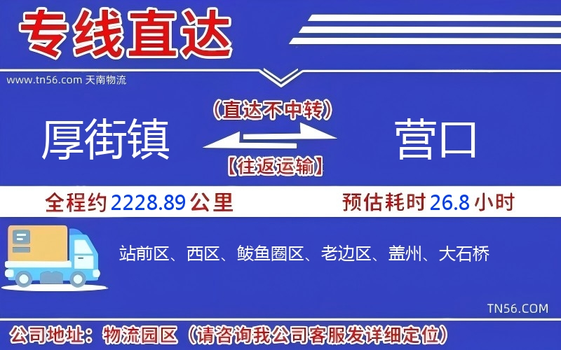 厚街鎮到營口物流公司