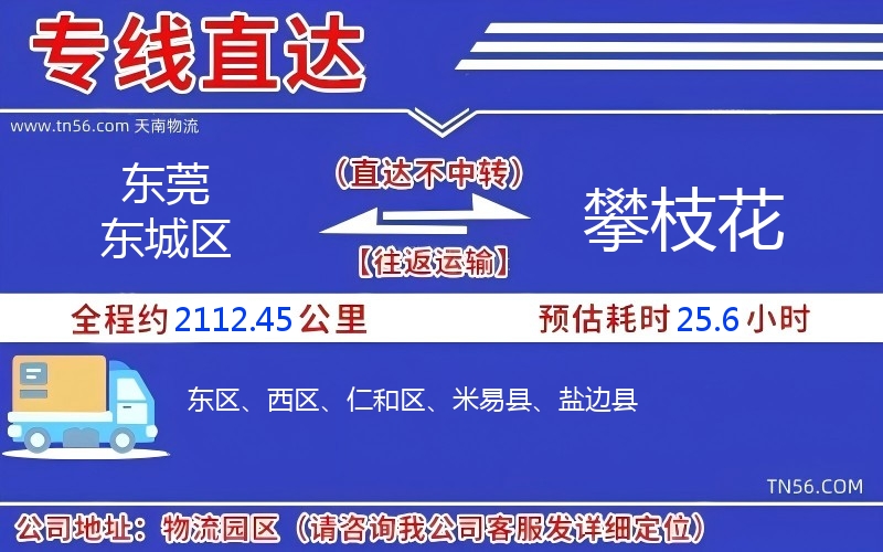 東莞東城區到攀枝花物流公司